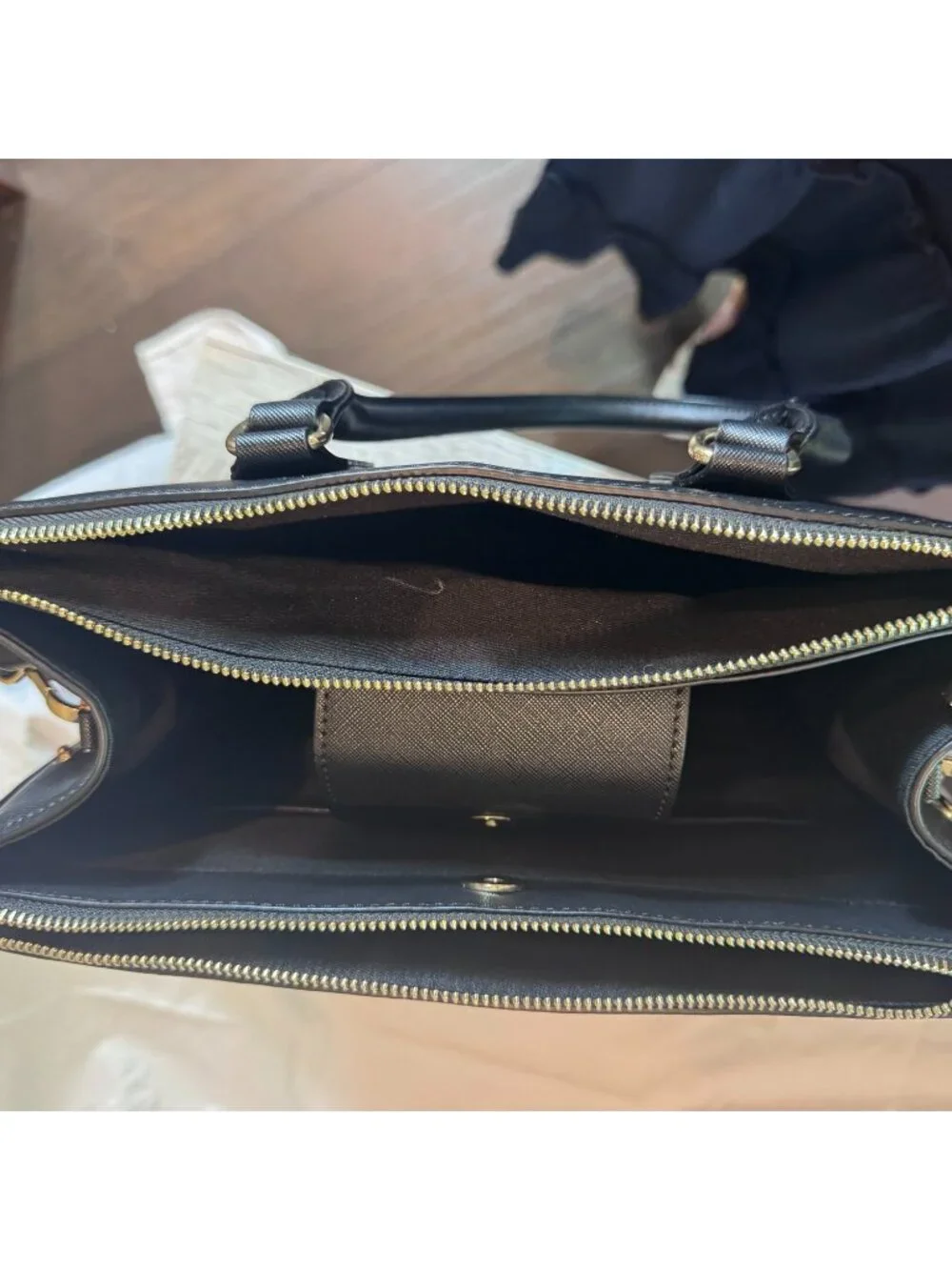 ALDO Black Structured Satchel Shoulder Bag Crossbody Gold Hardware Purse